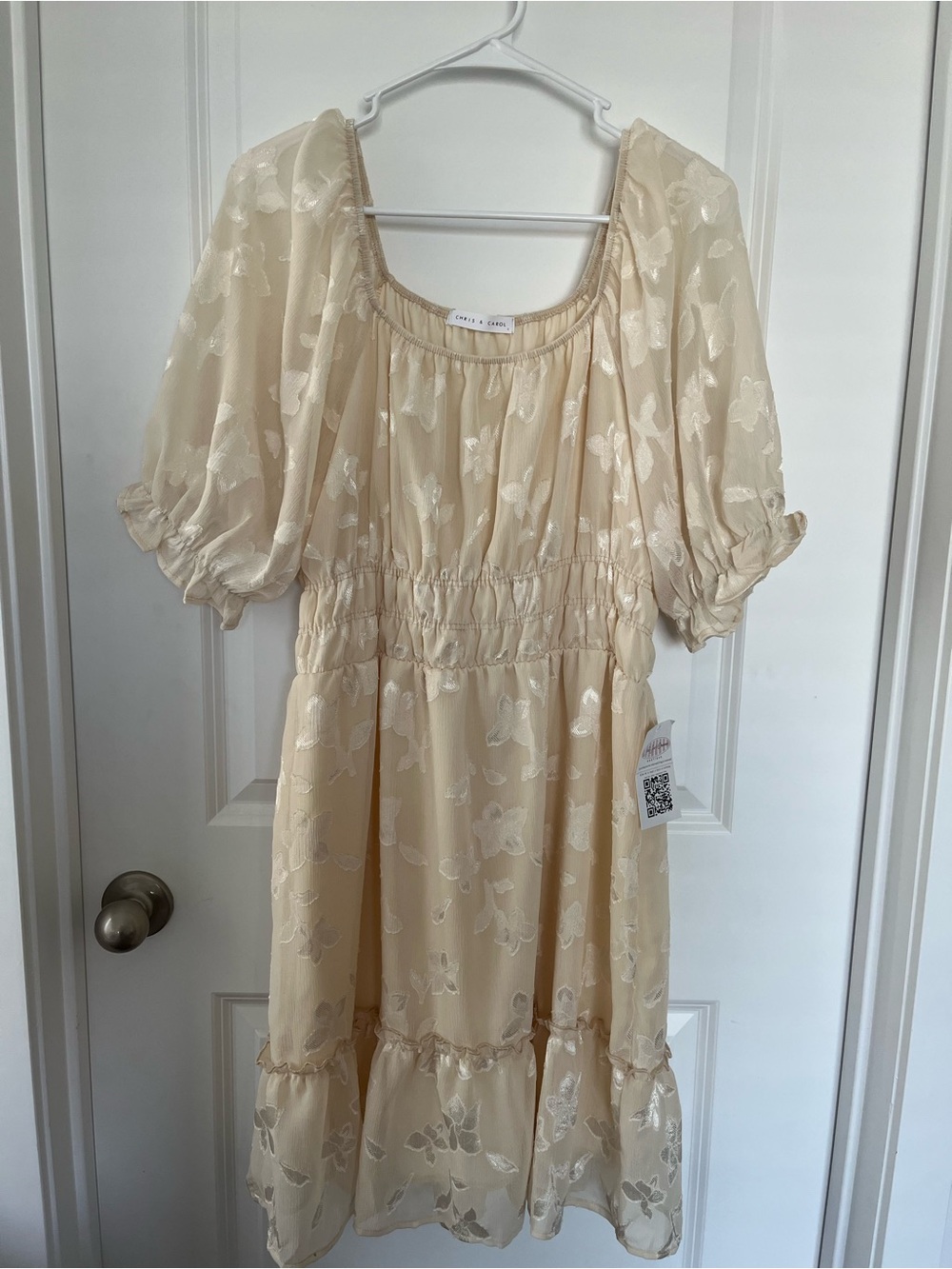 Chris & Carol Cream Floral Puff-Sleeve Dress
